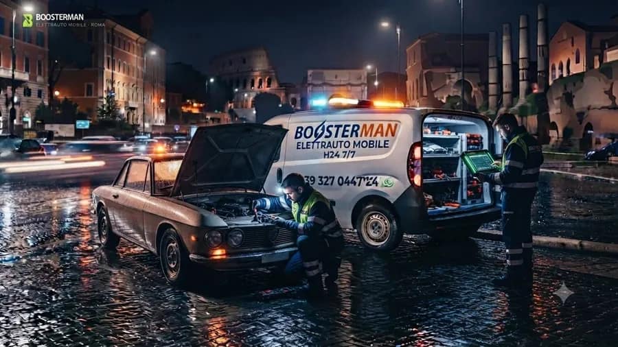 Tecnico BOOSTERMAN al lavoro di notte davanti al Colosseo di Roma